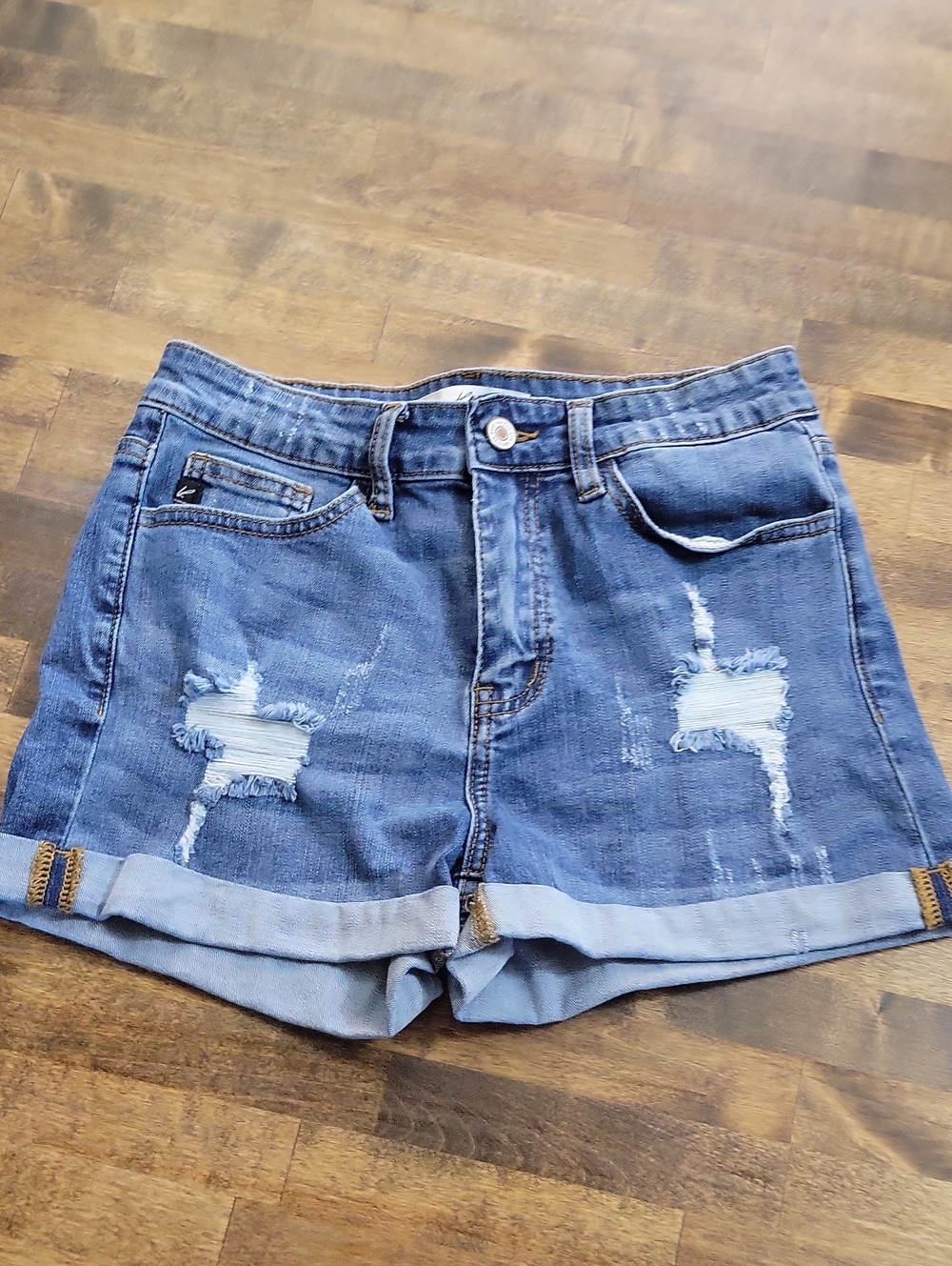 Kancan Denim Distressed Rolled Hem Women's Shorts - Blue Size 26